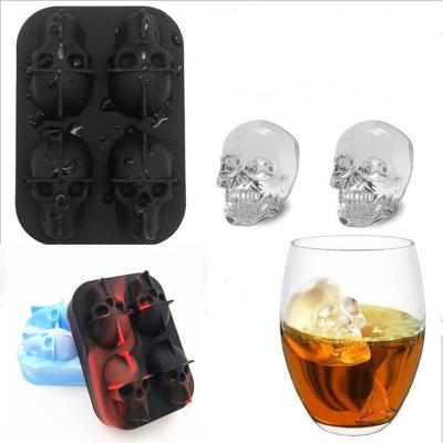 China Stocked Halloween and Christmas Party 3D Skull Form Flexible Silicone Ice Cube Skull Mold for sale