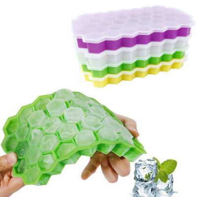 China Amazon Custom Silicone Bendable Ice Cube Tray 37 Cavities Novelty Shape Stocked Tiny Ice Cube Tray Mold With Lid for sale