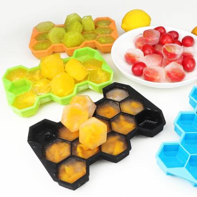 China New Design Reusable Ice Cube Maker Freezer Mold Honeycomb 13 Silicone Reusable Ice Cube Tray Molds for sale