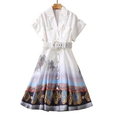 China 2022 new trends office post card official OL office blazer zim casual flower silk breathable digital canvas zimmer mini shirt dress with belt for sale