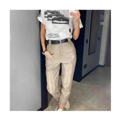 China 2021 dropshipping faux leather women streetwear mulher pants breathable alibaba streetwear pants free sample for sale