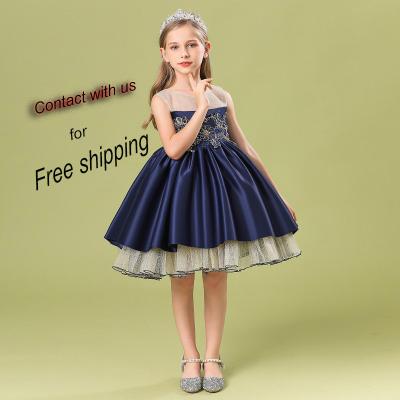 China Free Shipping Washable Kids Toddler Pink Wine Royal Blue Girls Little Girls Party Wear Dresses Kids Clothes Satin Flower Dresses Birthday for sale