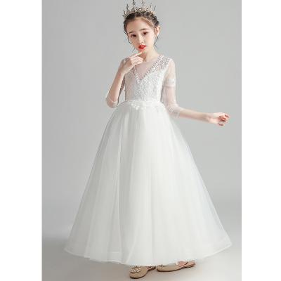 China Free Shipping Washable Girl Dress Boutique Lace Rhinestone V-Neck White Bridesmaid Dresses Little Girl Ball Gowns Flower Dress for sale