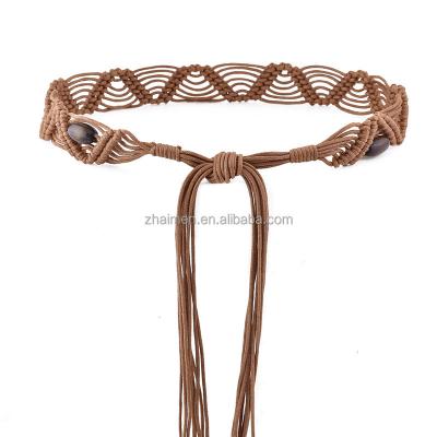 China Party Wedding Gift Banquet Christmas Brown bohemian belts for women dresses with Tassel and Beads Exotic Women Waist Belt Metal fashion  bweave belt RTS for sale