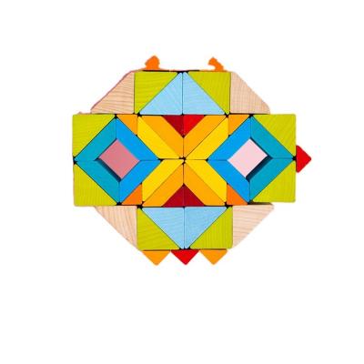 China Eco-friendly Non-Toxic Montessori Rainbow Shape 3D Cognitive Geometric Stacking Wooden Puzzle Game Building Block for sale