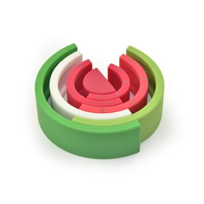 China Eco-friendly Non-Toxic Watermelon Rainbow Stacking Intellect Educational Silicone Building Blocks for sale