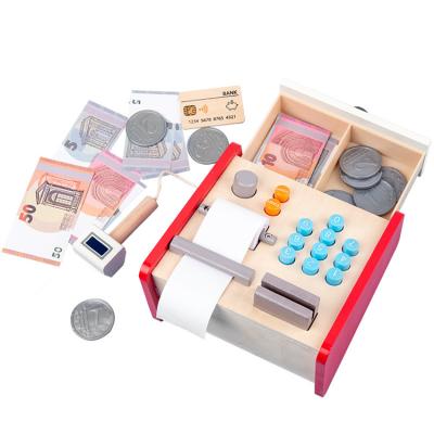 China Eco-Friendly Non-Toxic Educational Children Numbers Operation Pretend Game Simulation Coin and Silver Wooden Cash Register Toy for sale