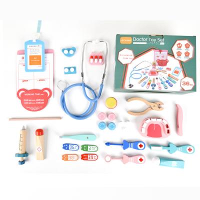 China Educational Toy Doctor Set Wood Dentist Doctor Toy Set Professional Pretend Preschool House for sale