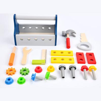 China Eco-Friendly Non-Toxic Screw Nut Early Educational Learning Kids Pretend Play Toolbox Wooden Toy for sale