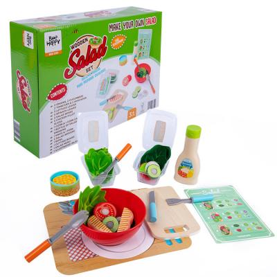 China Non-Toxic Eco-friendly Wooden Salad /BBQ/Hamburger Toy Magnetic Wood Cut Fruit /Vegetable Kitchen Set Simulation Kitchen Cook Toy for sale