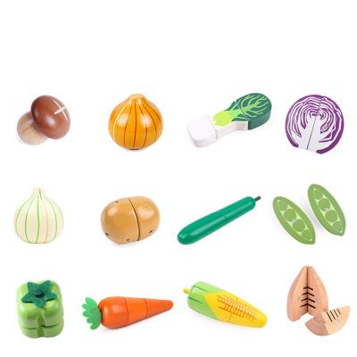 China Eco-friendly non-toxic cooking food simulation kitchen baby vegetable cutting wooden toys with magnet for sale