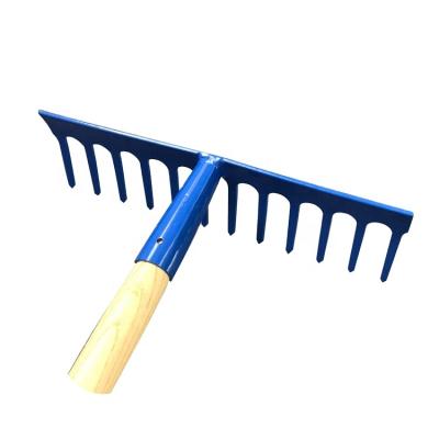 China Long Wooden Handle 12 Teeth Heavy Duty Garden Soil Cleaning Solid Steel Rake for sale