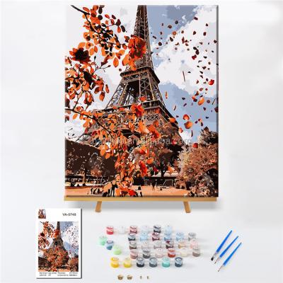 China Warm Abstract Paintido Eiffel Tower Red Maple Leaves Diy Digital Oil Painting By Numbers Framed Bedroom Indoor Decorative Hanging for sale