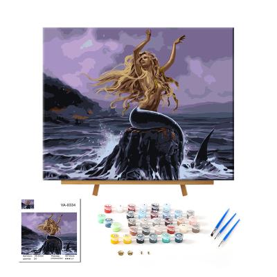 China Abstract Decorative Painting By Number With Sea View Digital Oil Painting Kit Wall Art Works Adult Mermaid On The Sea for sale