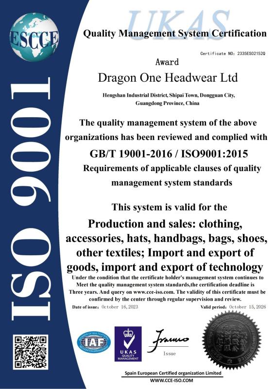 ISO9001 - Dragon One Apparel Company Limited