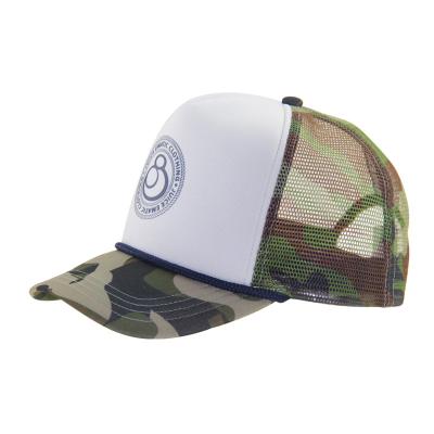 China Camouflage Printing Pattern Brim And Mesh Trucker Caps With White Front Panel for sale