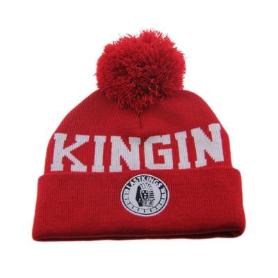 China Pom Pom On Top  Knitted Beanie Hats With Jacquard Logo Customized for sale