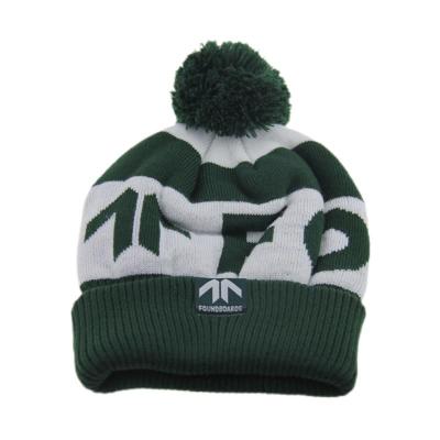 China Custom Logo Druck Gewirkte Beanie Hüte mit Pom Pom Jacquard Muster zu verkaufen