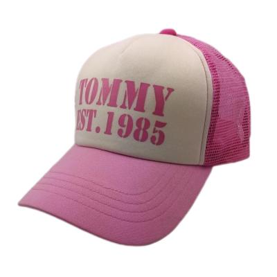 China Cinco paneles de bajo perfil sombrero de camionero femenino, gorra de camionero rosa de verano OEM en venta