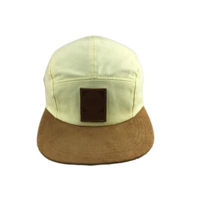 China Embroidery Logo Five Panel Camp Cap With Flat Suede Visor  Buckle Closure for sale