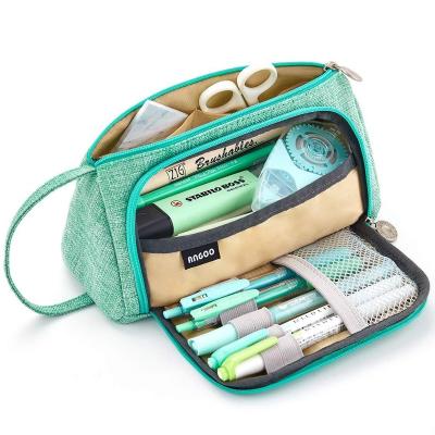 China Schools & Offices Double Layer Canvas Pencil Case Large Capacity School Student Kids Make Up Bag Pen Box Pouch Pencil Bags Stationery Gift Supply for sale