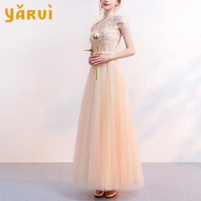 China Latest Hot Sale Anti-static Champagne Bridesmaid Dress Birthday Party Evening Dress Chinese Style Long Wedding for sale