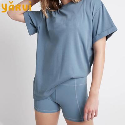 China Latest Women Anti-Wrinkle Crew Neck Women's T-shirt Fashion Shorts 100% Short Sleeve Tops Comfortable Summer Casual Cotton Hot Selling Woman for sale