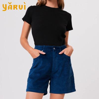 China Wholesale Anti-Wrinkle Ladies Corduroy Customized Size High Shorts Casual Loose Straight Shorts for sale