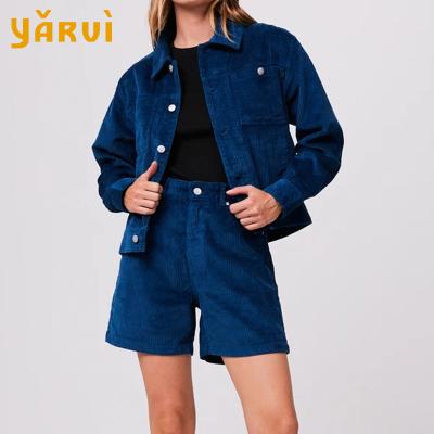 China Autumn Fashion Solid Color Lapel Corduroy Jacket Coat Ladies Corduroy Shorts Casual Loose Jacket Anti-wrinkle for sale