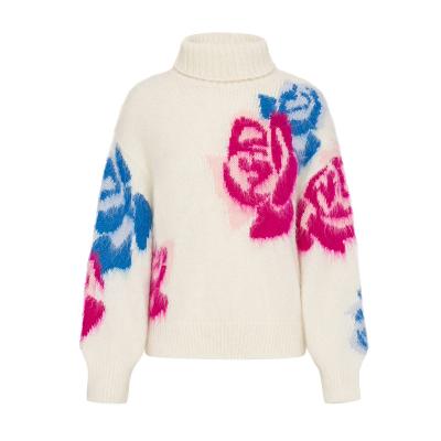 China Anti-wrinkle hot fashion custom design cotton turtle neck women girls organic clothing knitted letter sweater for sale