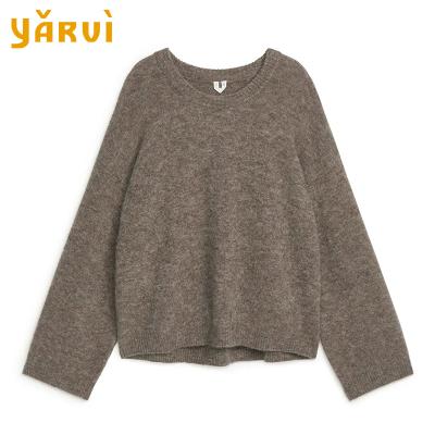 China Wholesale Women's Anti-Wrinkle Round Neck Loose Casual Women's Bell-Sleeve Alpaca Jumper Fashion Basic Knitted Sweater for sale