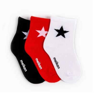 China MEIKAN Breathable In Running Boys Girls Kids 3 Color Star Pattern Crew Cotton Breathable Knitted Kid Custom Socks for sale