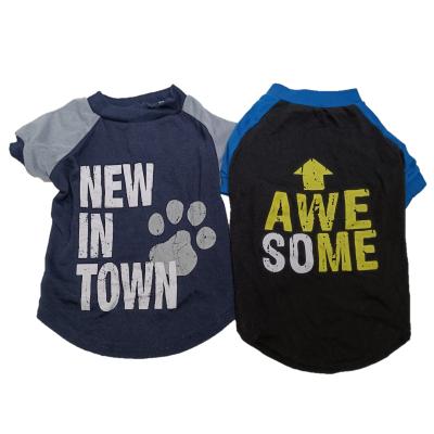 China BOKHOUSE Pet Cat Dog Apparel Colorblock Letter Footprint Print T-shirt Design T-shirt Pet Cotton Stocked for sale