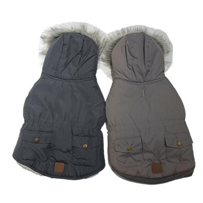 China Factory Stocked BOKHOUSE Dropshipping Customized Pet Clothes Hooded Jacket Double Pocket Windproof Fur Collar For Dog for sale