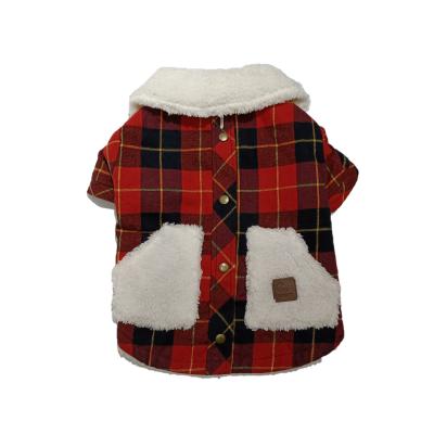 China BOKHOUSE Viable Pet Santa Claus Style Clothing Custom Christmas Red Plaid Plus Velvet Double Pocket Jacket Dog Coat for sale