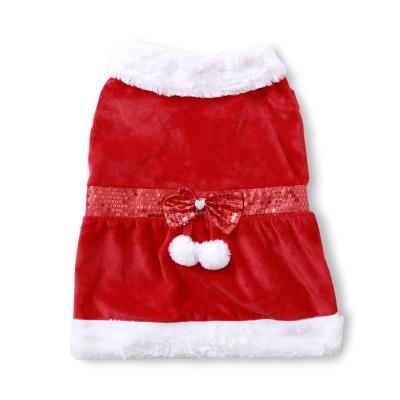 China BOKHOUSE Pet Santa Claus Red Velvet Glitter Belt Pompom Stocked Dress for Dogs Christmas for sale