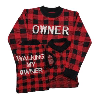 China Wholesale Stocked Matching Red BOKHOUSE Christmas Plaid Sweater Dog And Human Owner Clothes Apparel for sale