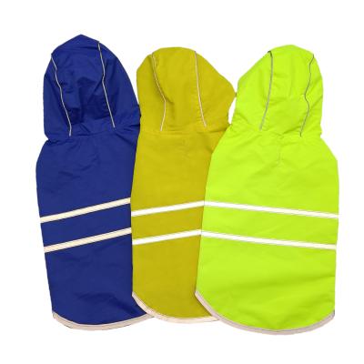 China BOKHOUSE Fluorescent Blue Green Yellow Stocked Reflective Stripes Dog Raincoat Wholesale Pet Apparel Raincoat for sale