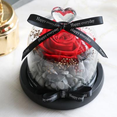 China Wedding 2021 New Product Wedding Ideas Preserved Rose Glass Gift 8-9cm Diameter Preserved Rose For Girlfriend for sale