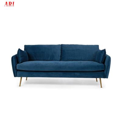 China Mid Century Modern Blue Velvet KD Collected Sofa Home Furniture for sale