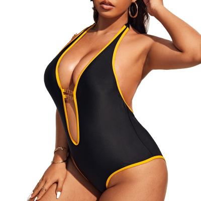 China Hot Tiktok Plus Size Women Push Up Sexy Backless Plunge V-Neck Strap Body Shaper Swimsuit Jumpsuit Deep U Shapewear Swimwear for sale