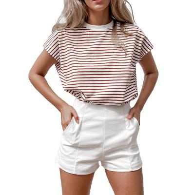 China Anti-wrinkle 2022 summer new short-sleeved loose T-shirt top striped commuter short-sleeved casual round temperament T-shirt for sale