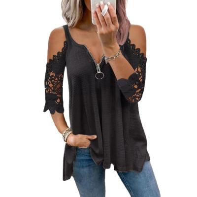 China Anti-wrinkle 2022 Summer New Sexy Suspenders Lace Hollow Sleeves Knitted T-shirt Women's Tops for sale