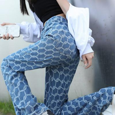 China Wholesale Breathable Jacquard Wide Leg Denim Blue Wiping Pants Summer Women's Leg Denim Pants Slimming Trousers for sale