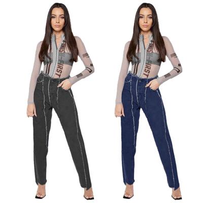 China QUICK DRY Women's Splice Jeans Plus Size High Waist Jeans Casual Skinny Denim Drop Shipping Wide Leg Pants for sale