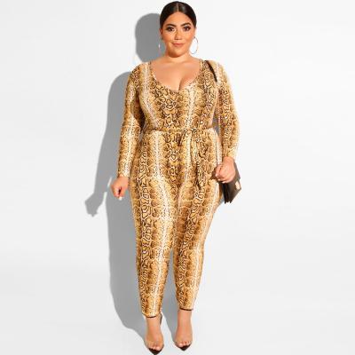 China Plus size 2022 new large size women's clothing tight round neck hip snake print sexy overalls for sale