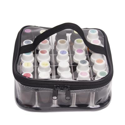 China Fashion Clear PVC Zippered Essential Oil Pocket 25 Vials 15ml Portable Essential Oil Bottle Bag For Vacation for sale