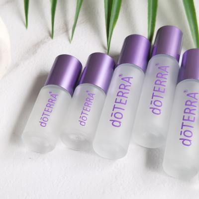 China Frosted Glass Essential Oil Roller Bottle Bulk With Wood Grain Plastic Cap For Essential Oils Roll On Bottle for sale