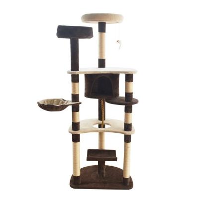 China Wooden Viable Factory Direct Shipping Cat Climbing Frame Deluxe Cat Toys Interactive Treehouse Tower for sale