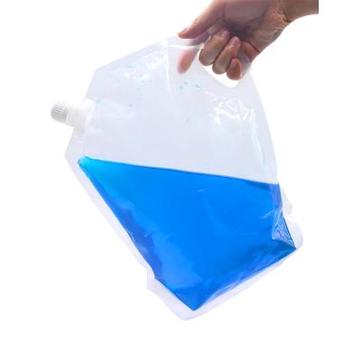 China Custom Pouch Holder Print Beverage Factory Manufacturer Logo Plastic Liquid Bag With Transparent Handle for sale